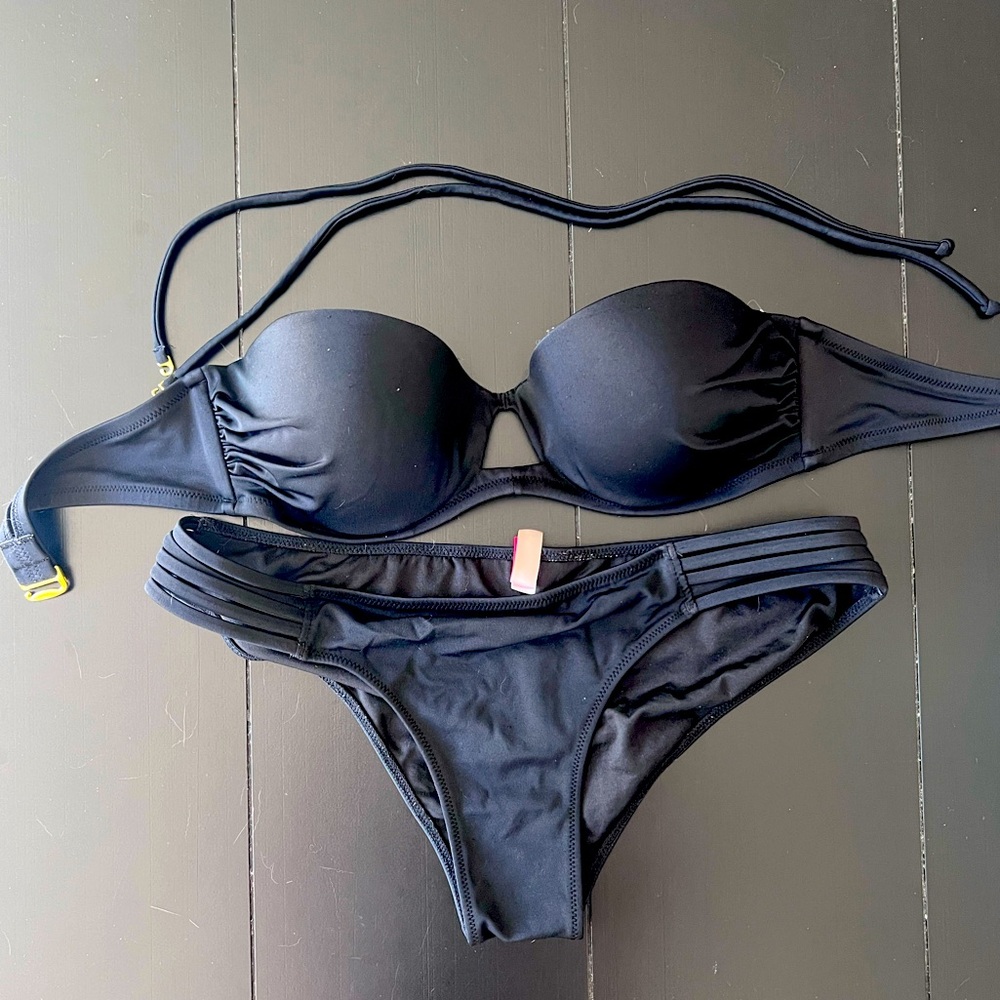 Victoria’s Secret Strapless Black Bikini Combo. 34C + Medium Bottom